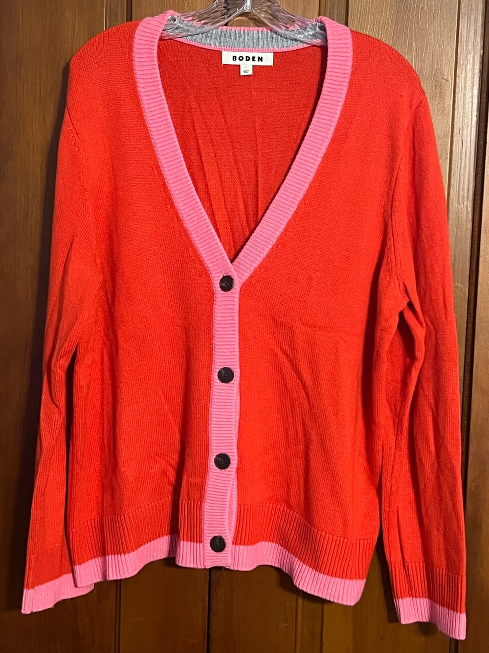Boden V-Neck Button Front Cardigan Red Pink Size Large